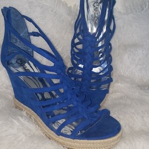 Never worn blue suede wedges